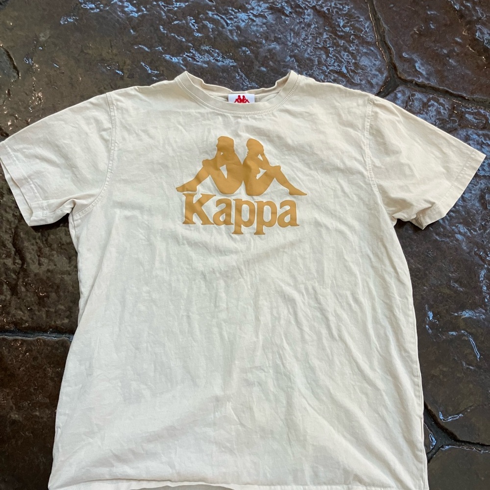 Kappa T-Shirt Beige Gold Logo Short Sleeve Men's